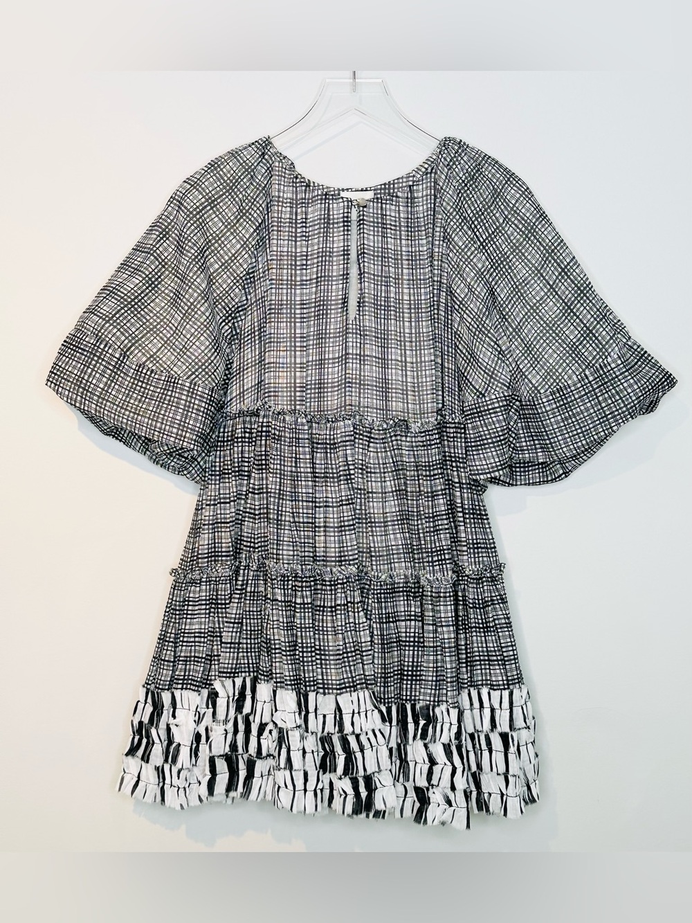 Aje Memento Black White Plaid Print Cotton Tiered Mini Dress - Picture 14 of 16